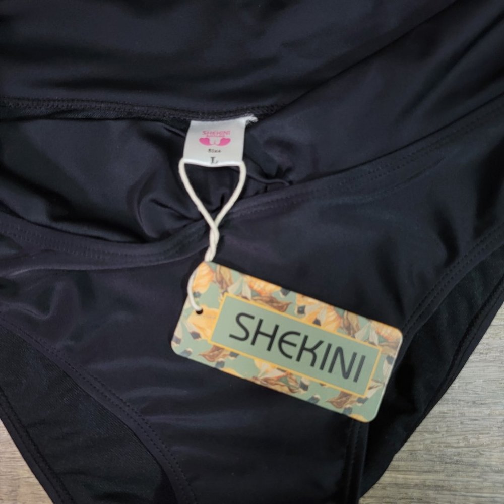 SHEKINI Womens Black Bikini Bottom Twist Front Cheeky Swimsuit Ruched Sz L - Picture 5 of 5